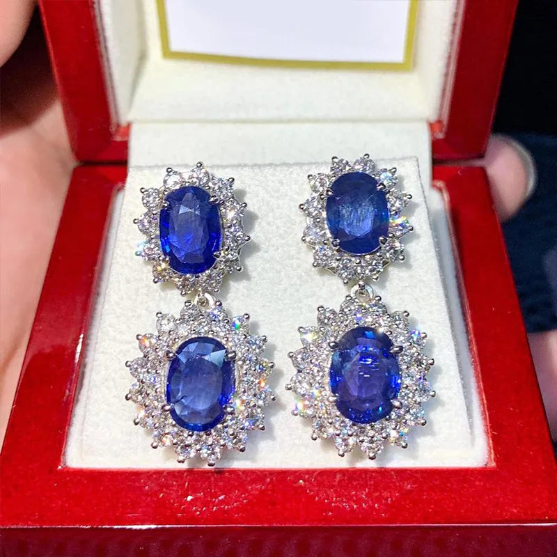 Huitan Blue CZ Dangle Earrings – Elegant Drop Earrings for Women