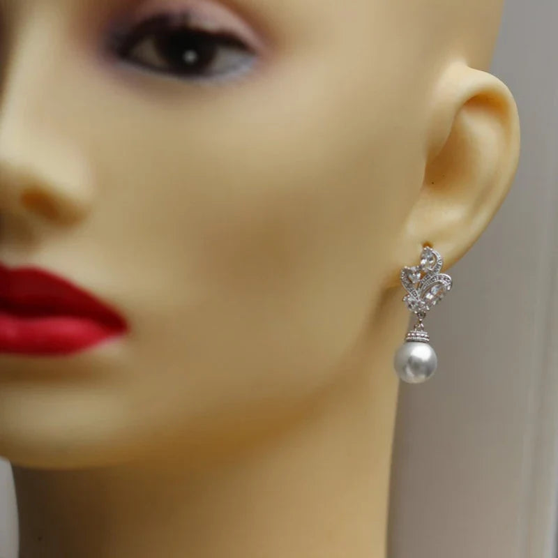Huitan Imitation Pearl Dangle Earrings – Silver Fashion Jewelry