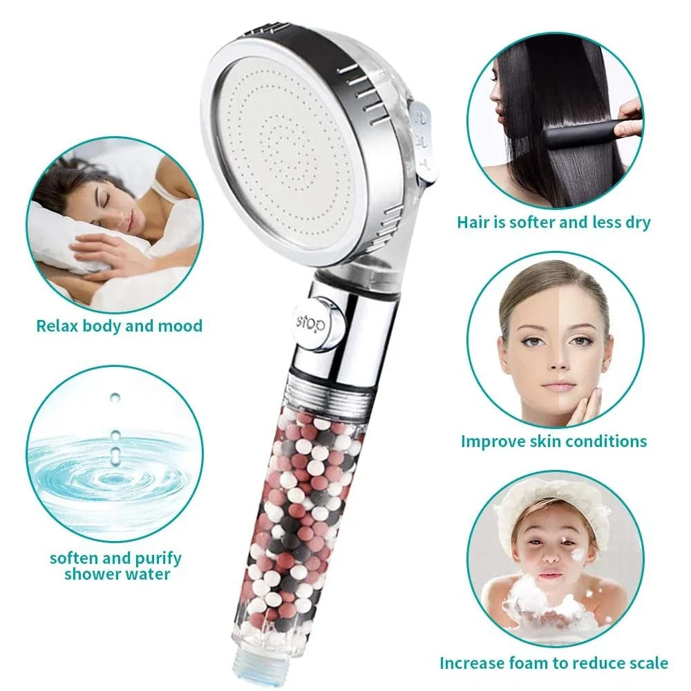 3-Mode High Pressure Handheld Shower Head with Mineral Filter