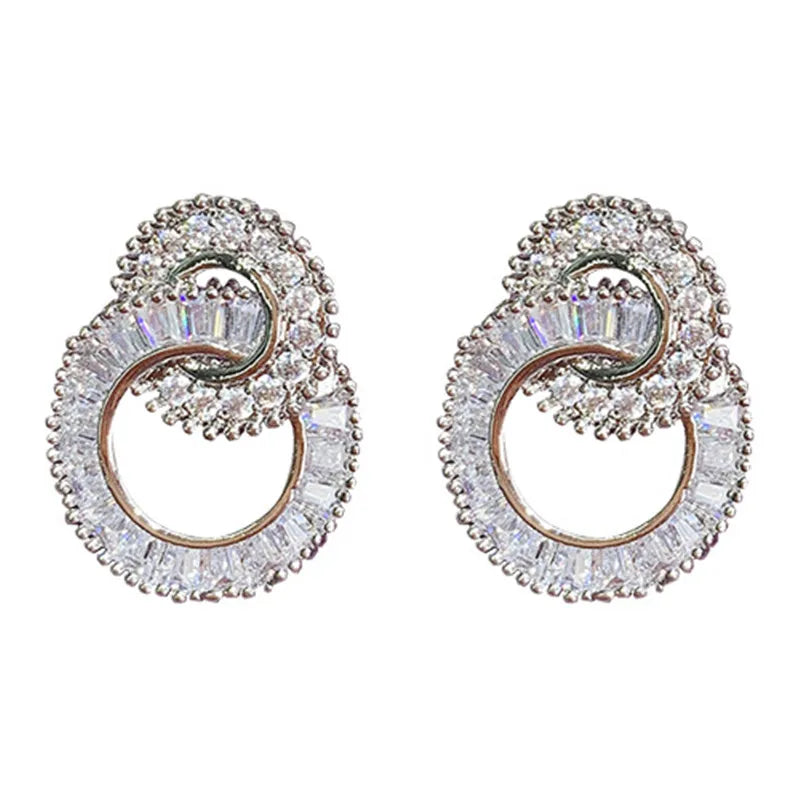 Huitan Crystal Cubic Zirconia Figure-8 Stud Earrings Women