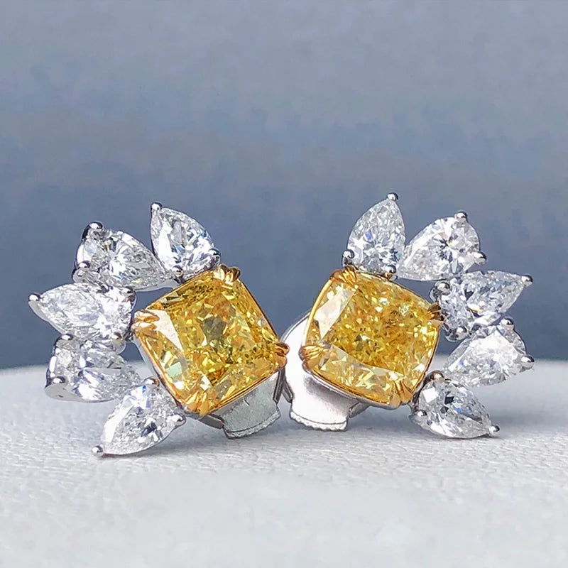 Huitan CZ Stud Earrings – Yellow & White Cubic Zirconia Women