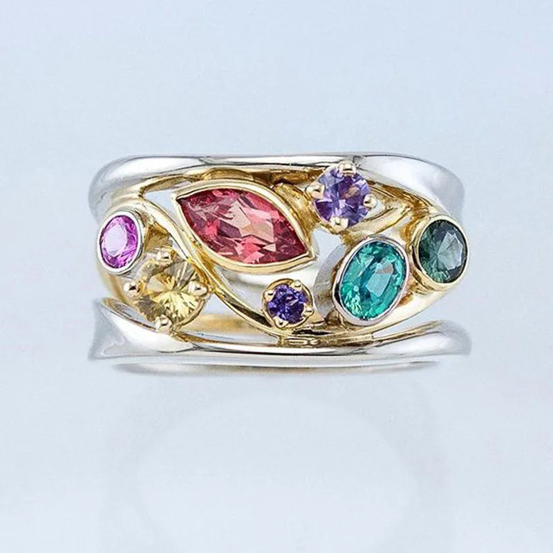Huitan Multicolor Zircon Hollow Out Women's Ring | Sizes 5–14