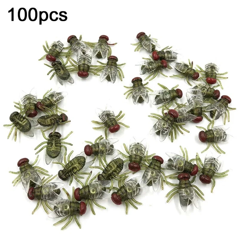 100 Pcs Fake Flies Plastic Bug Prank Toys | Halloween Party