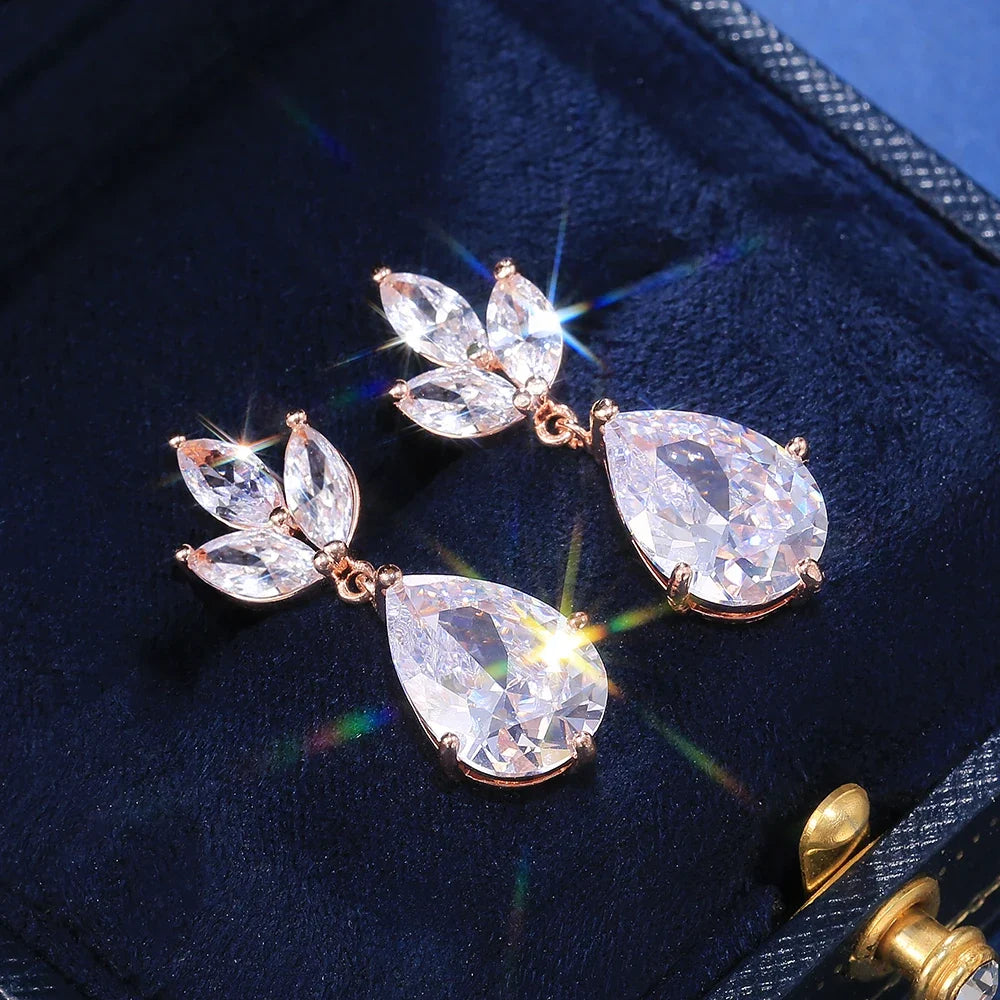 Huitan Crystal Zirconia Bridal Drop Earrings for Women