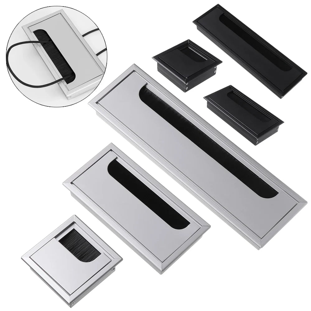Aluminum Alloy Grommet Hole Cover Outlet Port Black Brush Rectangle