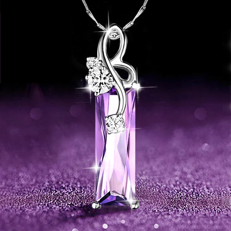 Huitan Purple CZ Pendant Necklace – Women's Wedding Jewelry
