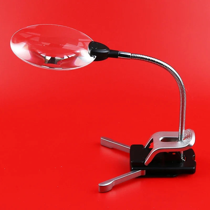 2.5X & 10X Clip-On Desktop LED Magnifier with Dual Lens