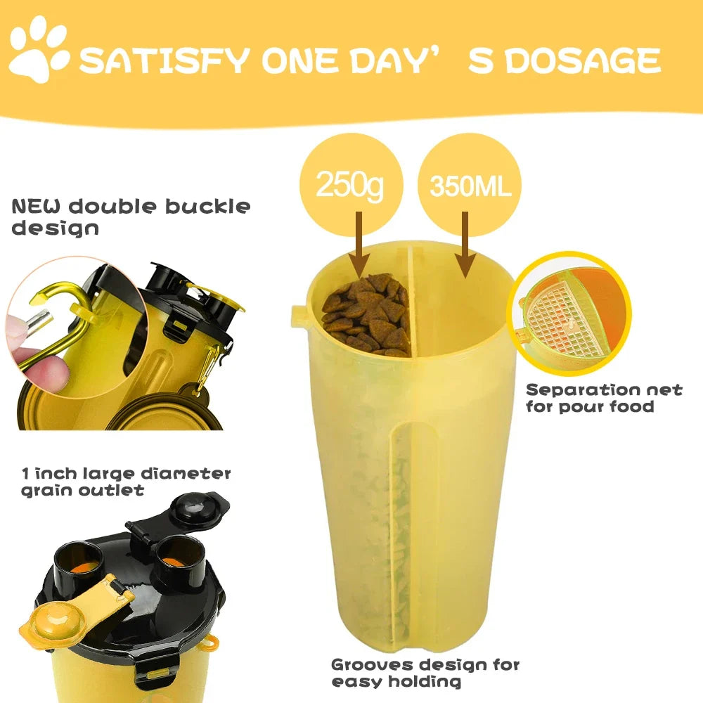2-in-1 Portable Pet Food & Water Bottle with Folding Bowl