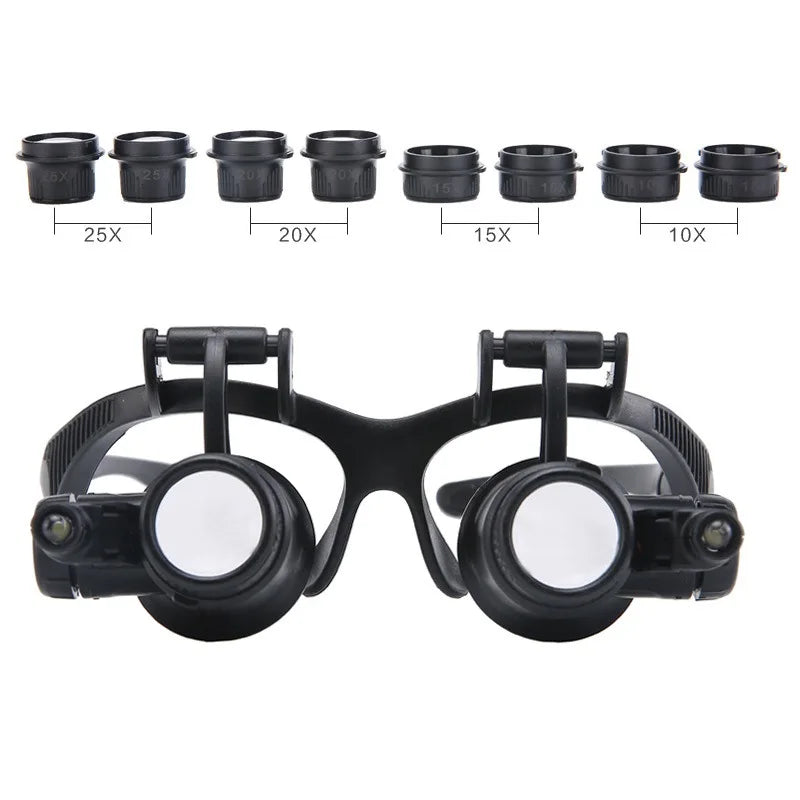 LED Headband Magnifier Glasses 10X–25X | Watch Repair Loupe