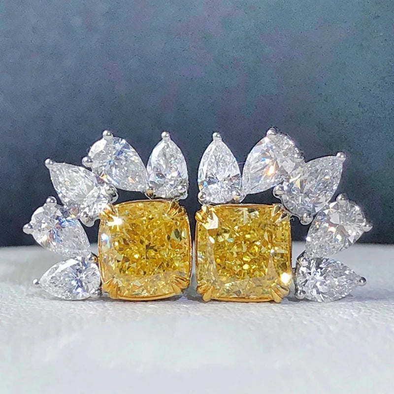 Huitan CZ Stud Earrings – Yellow & White Cubic Zirconia Women