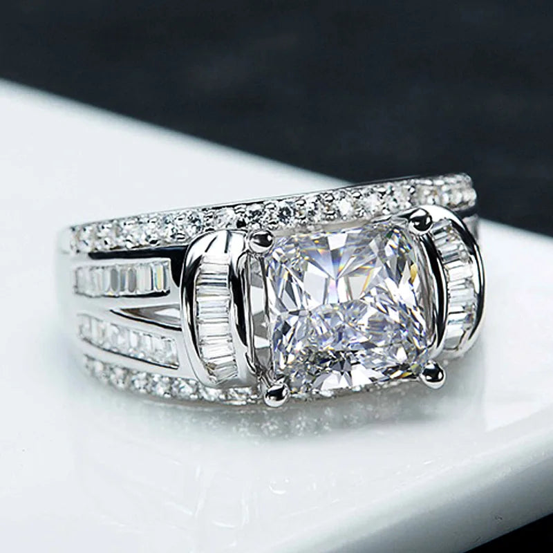 Huitan Princess Cut CZ Ring – Women's Iced Out Wedding Band