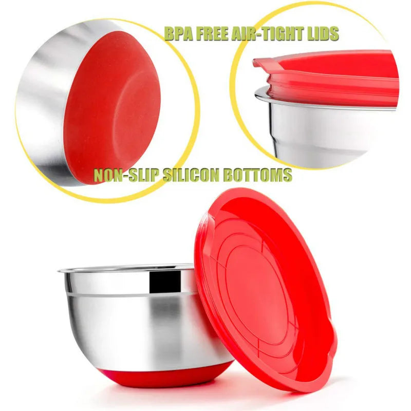 5-Piece Stainless Steel Mixing Bowls with Airtight Lids