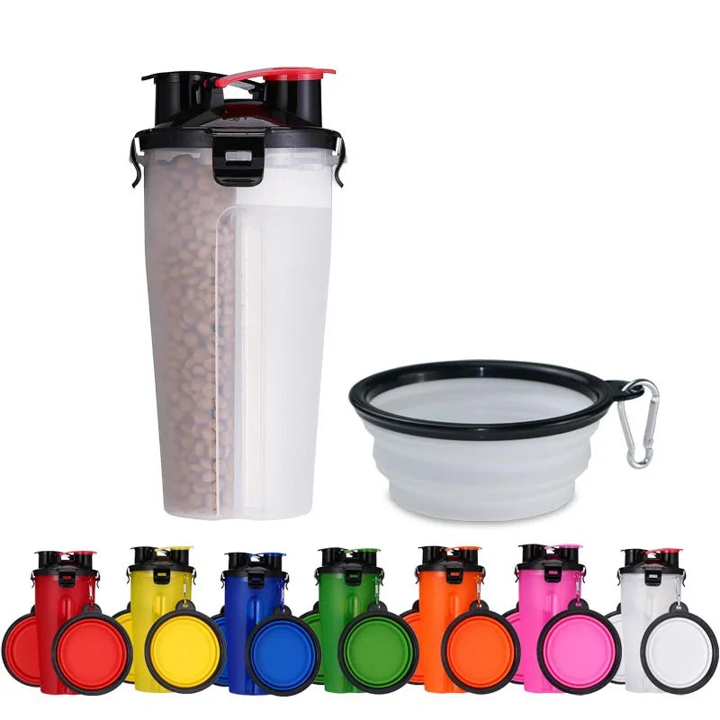 2-in-1 Portable Pet Food & Water Bottle with Folding Bowl
