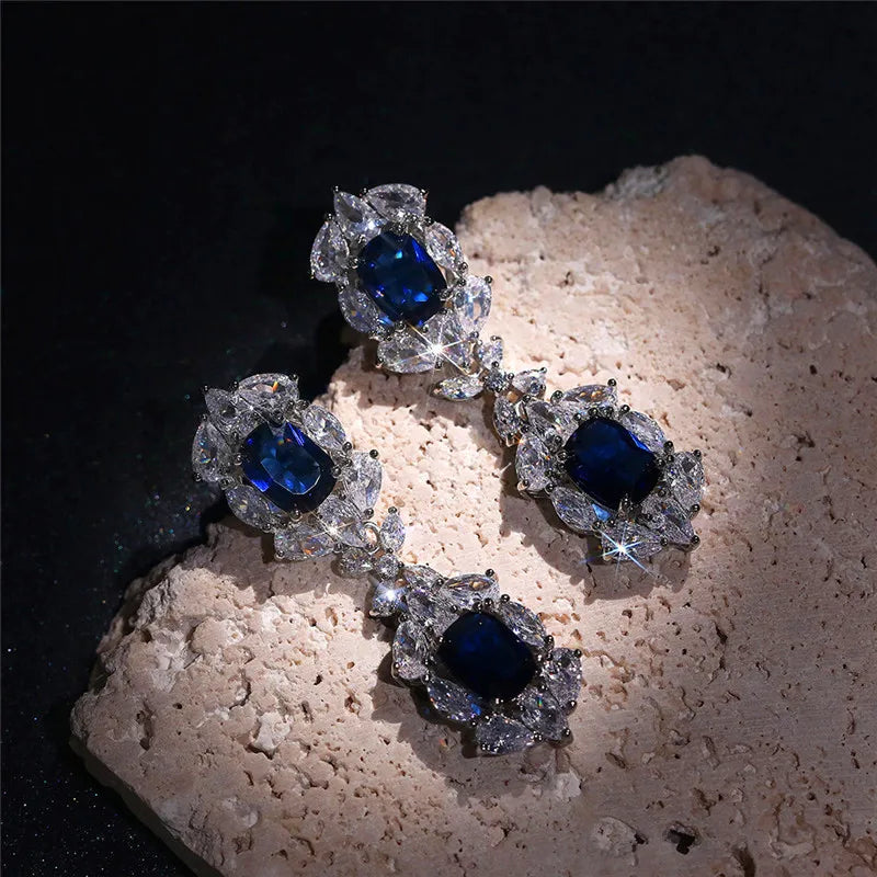 Huitan Blue White Cubic Zirconia Drop Earrings | Women's Jewelry