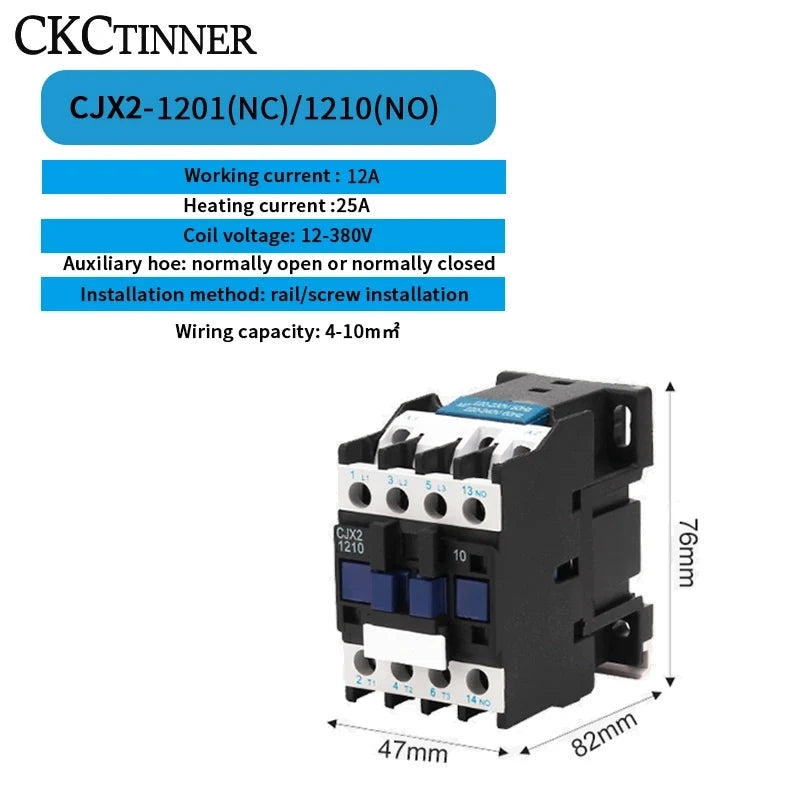 CJX2-12 AC Contactor 12A 3P+1NO DIN Rail 24V–380V CE