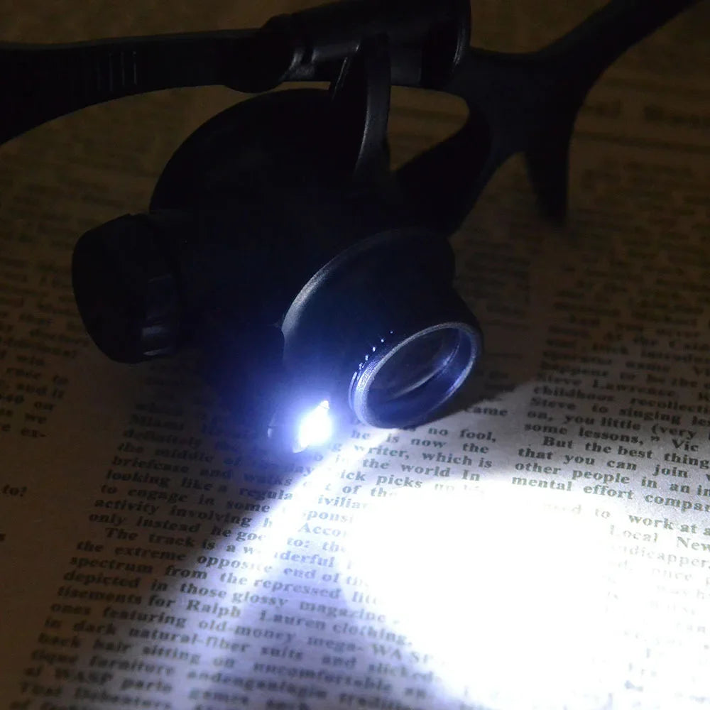 Headband Magnifying Glasses 10X–25X LED Loupe Replaceable Lens