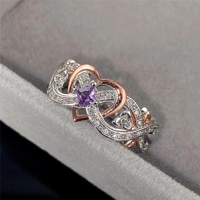 Huitan Women's Heart Ring – Rose Flower CZ Wedding Band