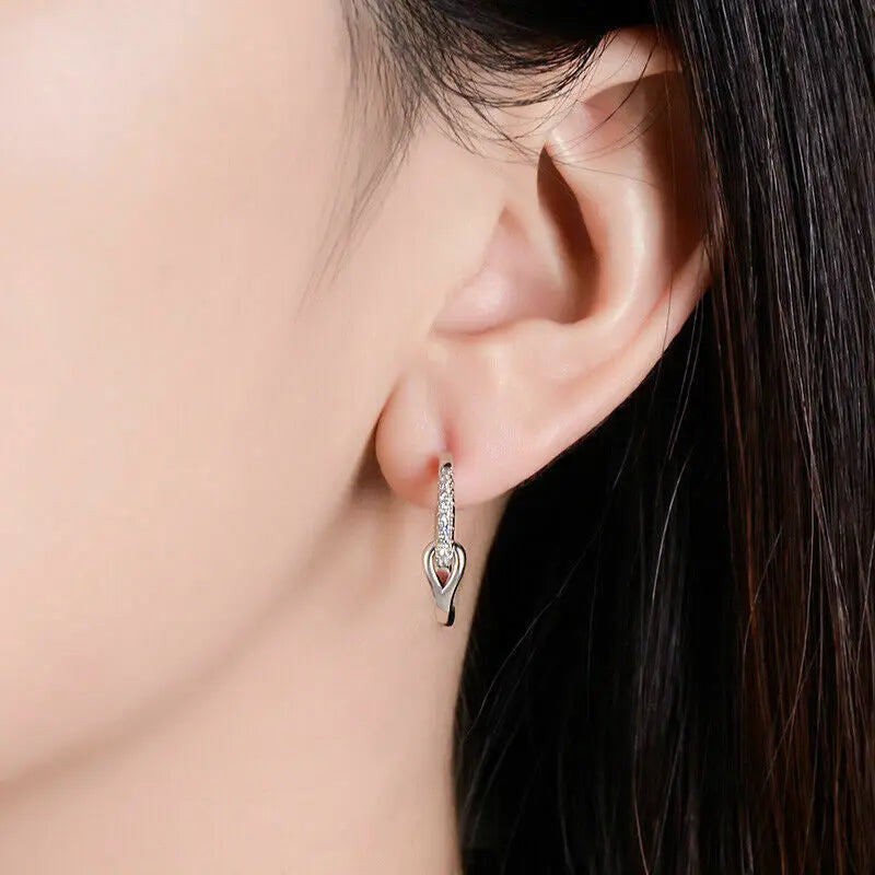 Huitan Silver Cubic Zirconia Geometric Hoop Earrings for Women