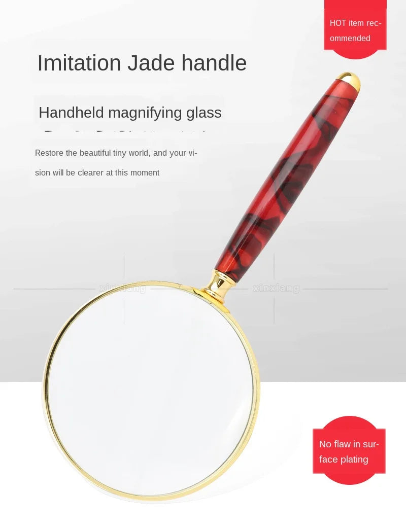 10x LED Handheld Magnifying Glass – Jade Handle & Gold Frame
