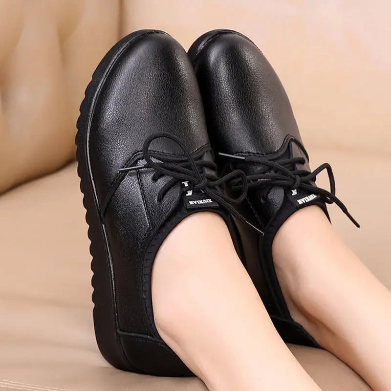 Women's Black Oxford Lace-Up Wedge Flats | Non-Slip Loafers