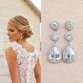 Huitan Crystal CZ Drop Earrings – Silver Geometric Dangle
