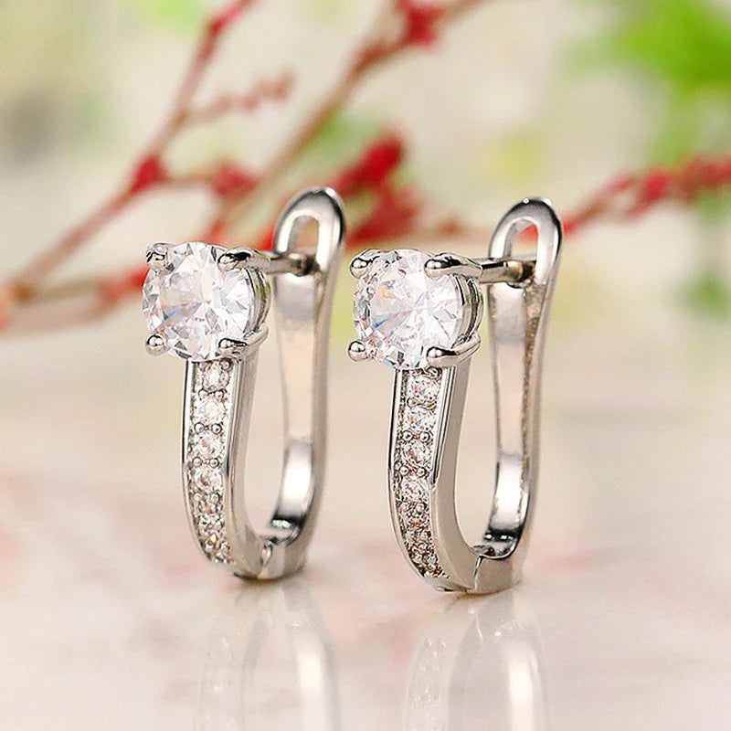 Huitan Crystal Cubic Zirconia U-Hoop Earrings for Women