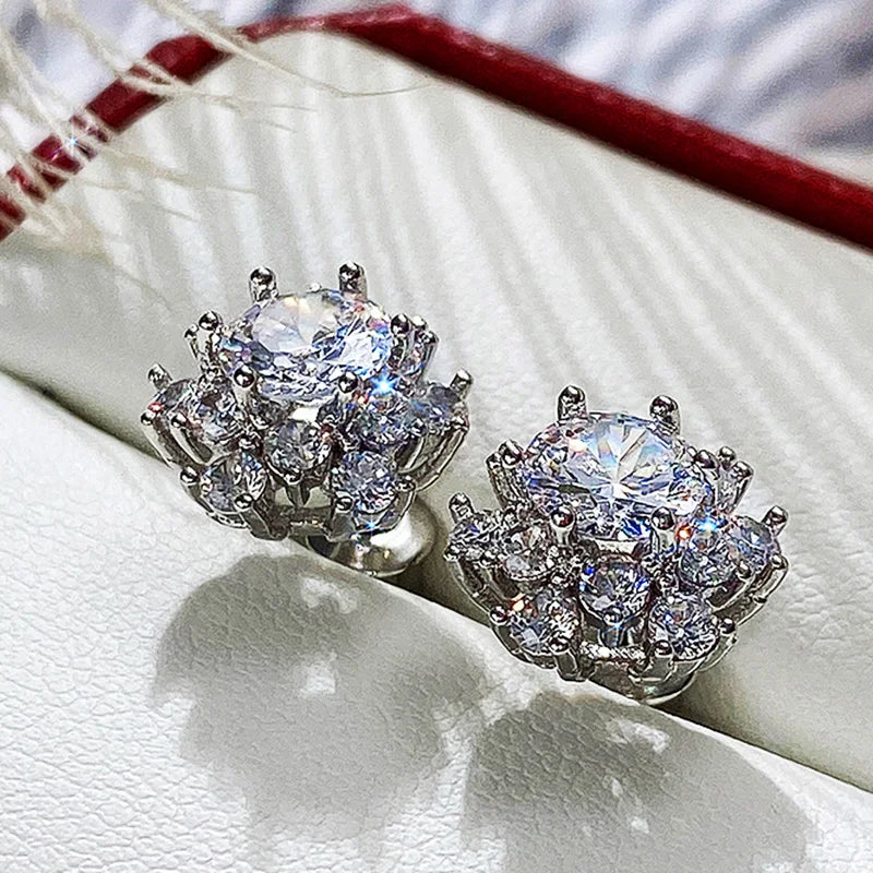 Huitan Flower Stud Earrings – Cubic Zirconia Crystal for Women