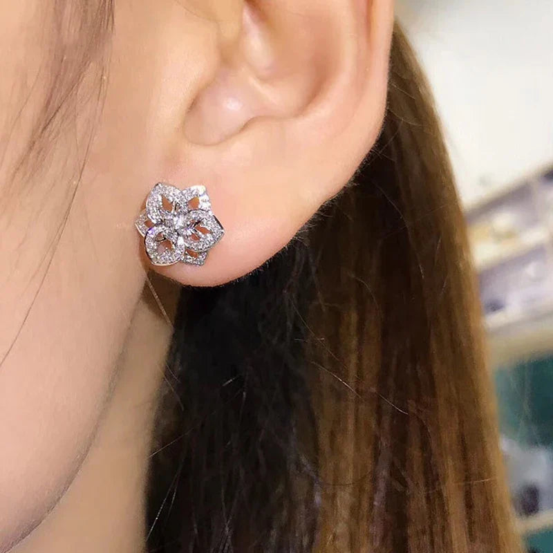 Huitan Flower Stud Earrings – Cubic Zirconia Women's Jewelry