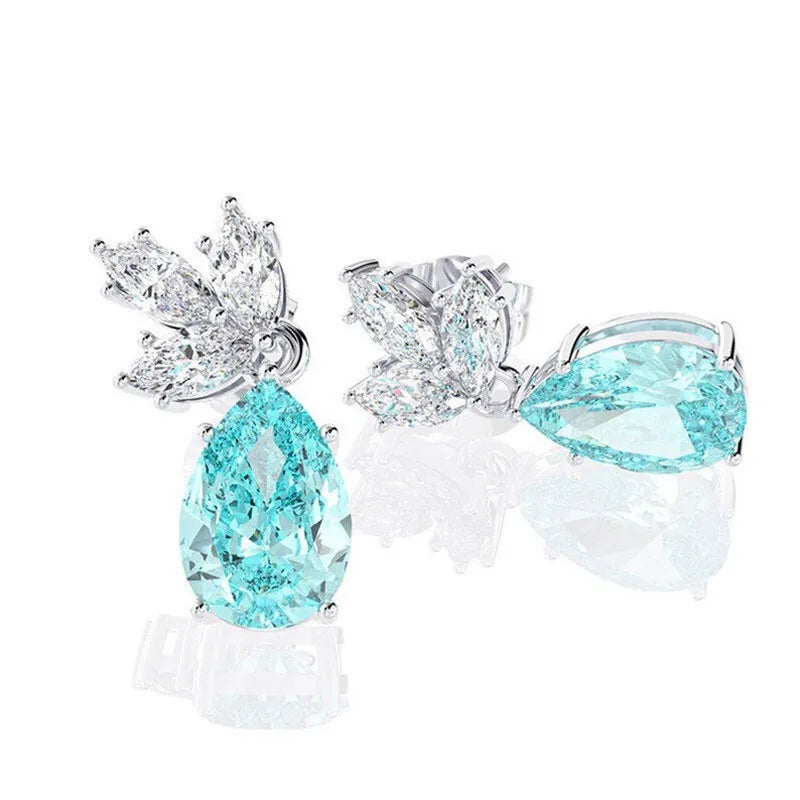 Huitan Light Blue CZ Drop Earrings – Geometric Fashion Jewelry