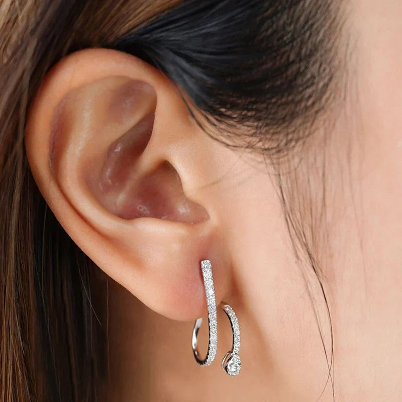 Huitan Bridal CZ Stud Earrings | Silver Cubic Zirconia Women
