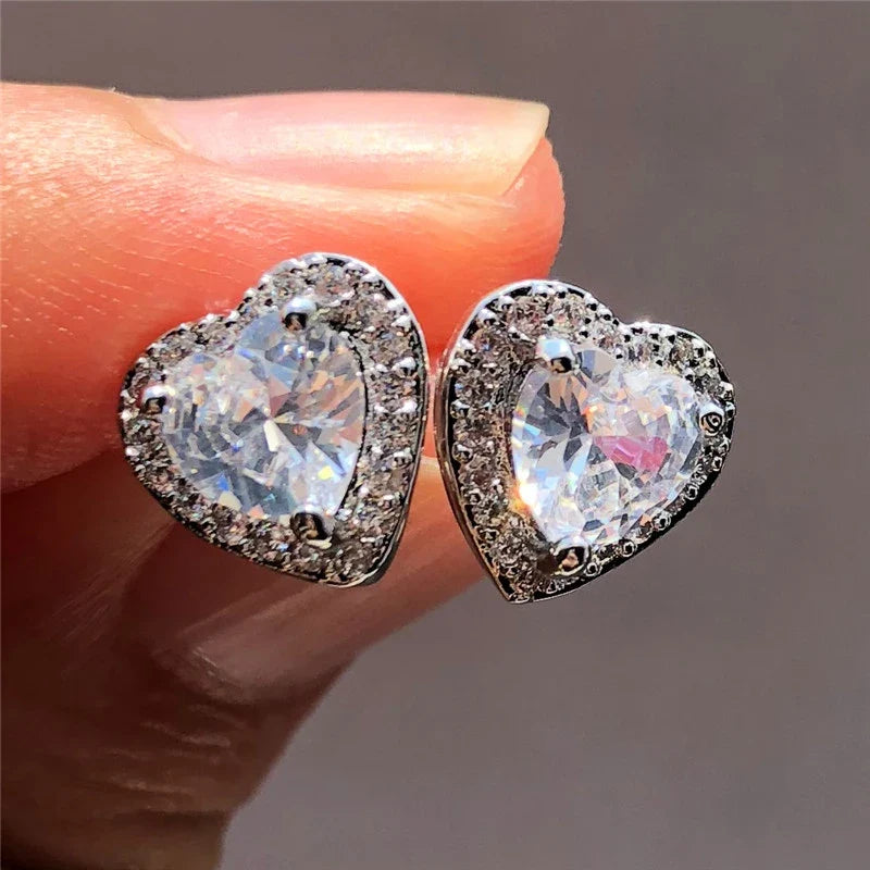 Huitan Heart Stud Earrings – 7 Colors | Cubic Zirconia