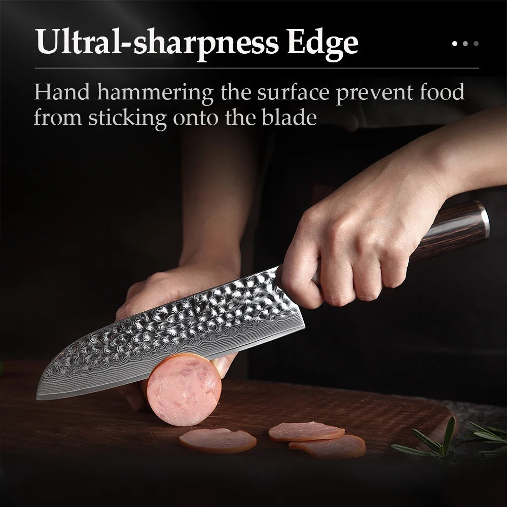 XINZUO 7" Damascus Santoku Knife – VG10 Steel & Pakkawood