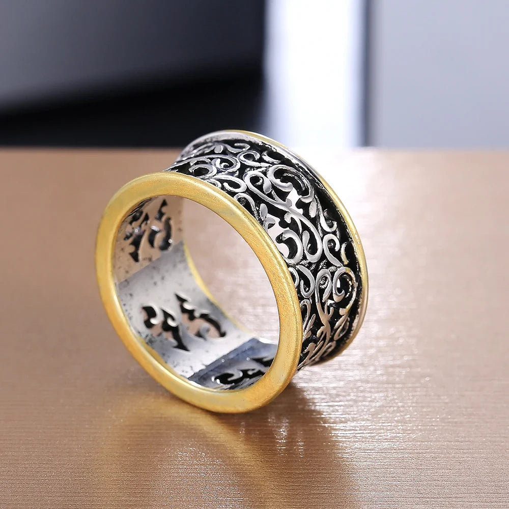 Huitan Two-Tone Vintage Punk Ring for Women | Zinc Alloy
