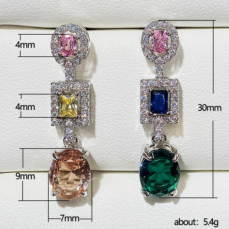 Huitan Multicolored CZ Dangle Earrings – Drop Earrings for Women
