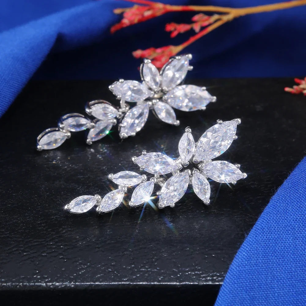 Huitan Marquise CZ Leaf Drop Earrings – Silver Fashion Jewelry