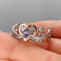 Huitan Women's Heart Ring – Rose Flower CZ Wedding Band