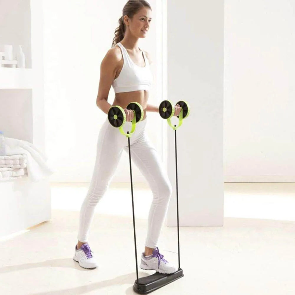 Double Wheel Ab Roller with Resistance Bands & Knee Pad