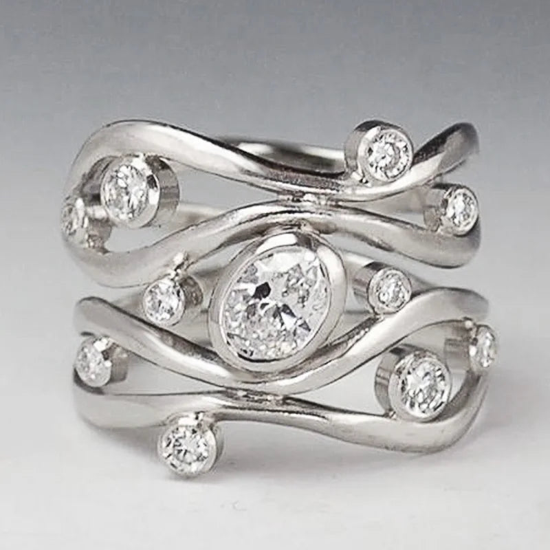 Huitan Geometric CZ Women's Ring – Silver Tone Fashion Jewelry