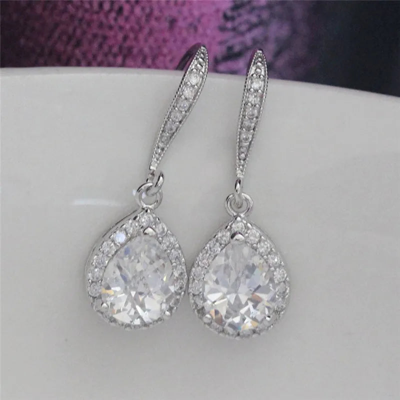 Huitan CZ Drop Earrings – White, Blue & Purple for Women