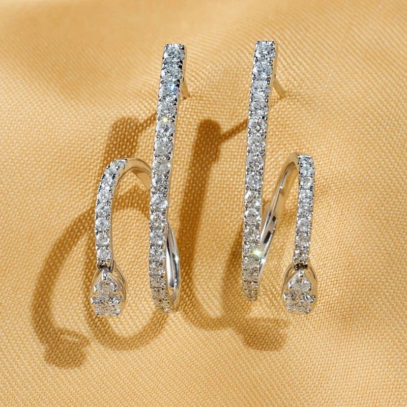 Huitan Bridal CZ Stud Earrings | Silver Cubic Zirconia Women
