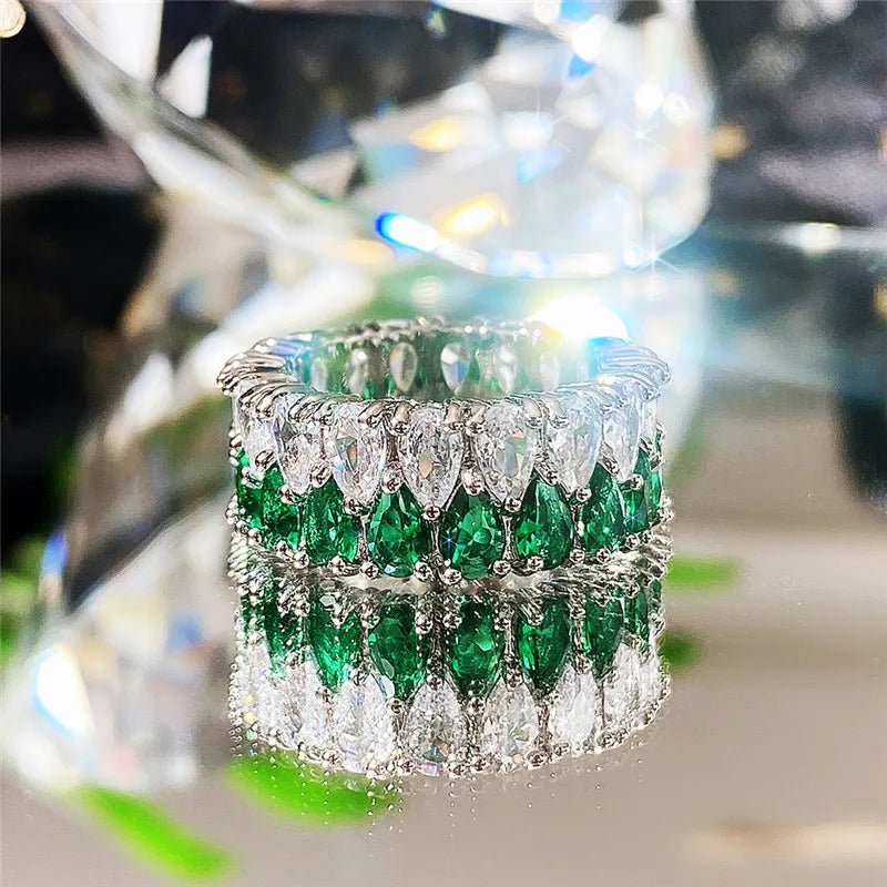 Huitan Women's Colorful CZ Eternity Ring – Brass & Cubic Zirconia