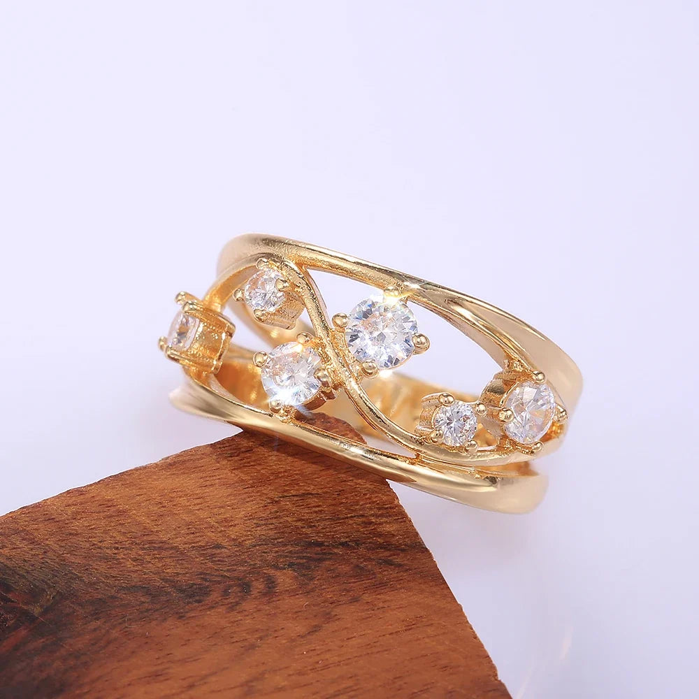 Huitan Hollow Band Ring – Cubic Zirconia Women's Fashion Ring
