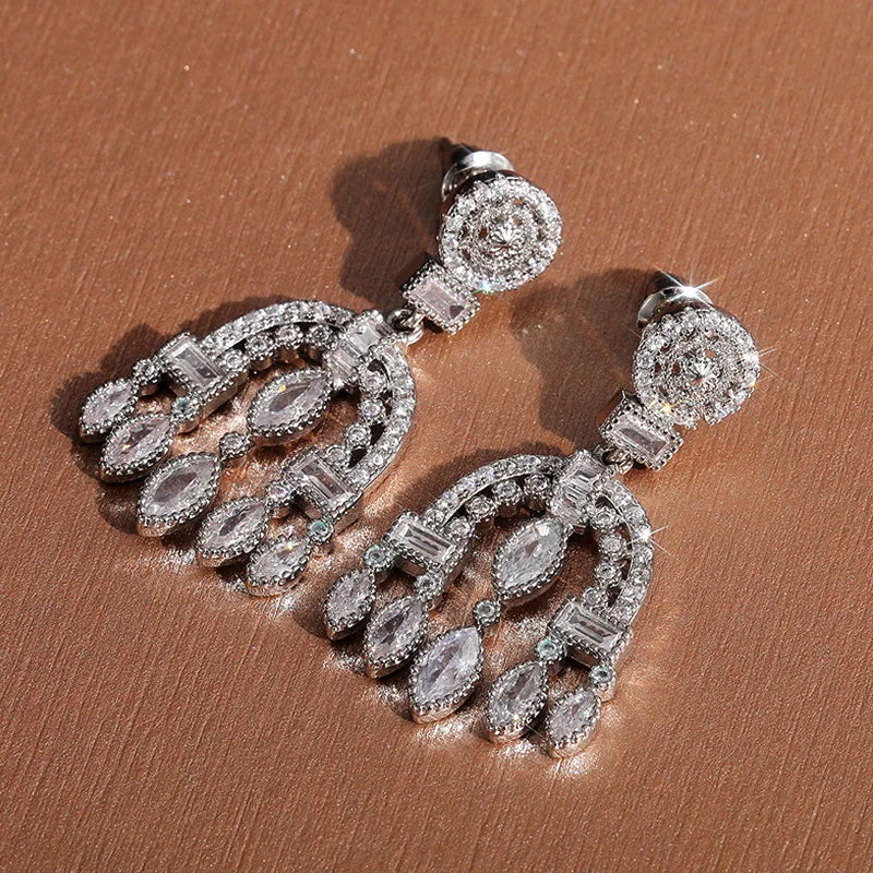 Huitan Bohemian Silver Drop Earrings | Cubic Zirconia Women's