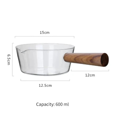 KEMORELA Glass Milk Pot Wooden Handle – 400ml/600ml Saucepan