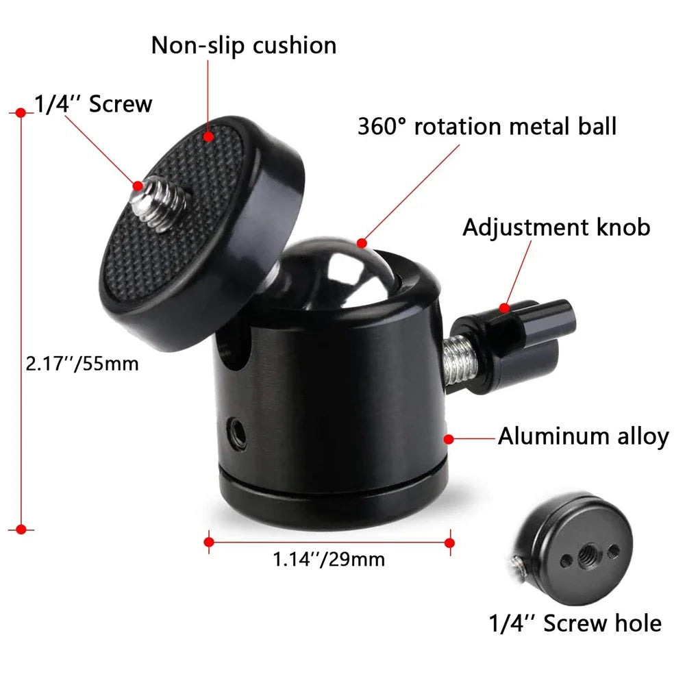1/4" Hot Shoe Ball Head Mount Adapter for DSLR & Action Cameras