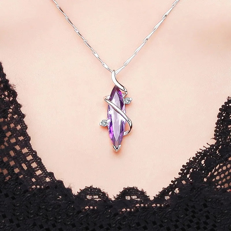 Huitan Purple CZ Pendant Necklace – Women's Wedding Jewelry
