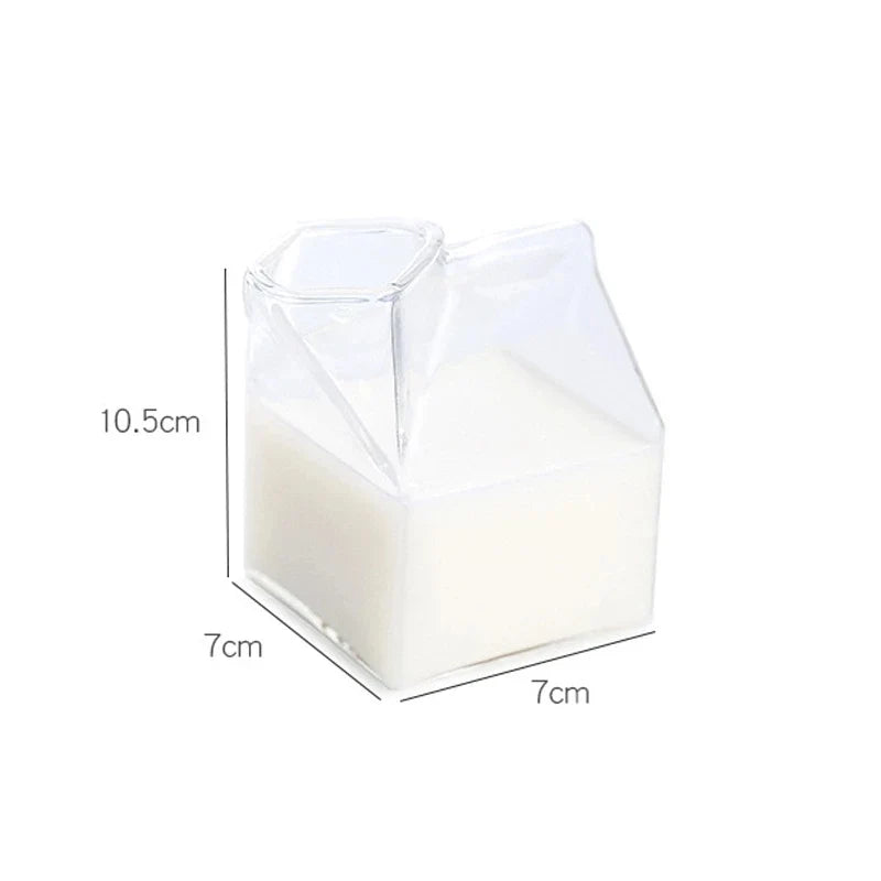 KEMORELA Milk Box Shape Glass Cup 250ml – Cute Drinkware