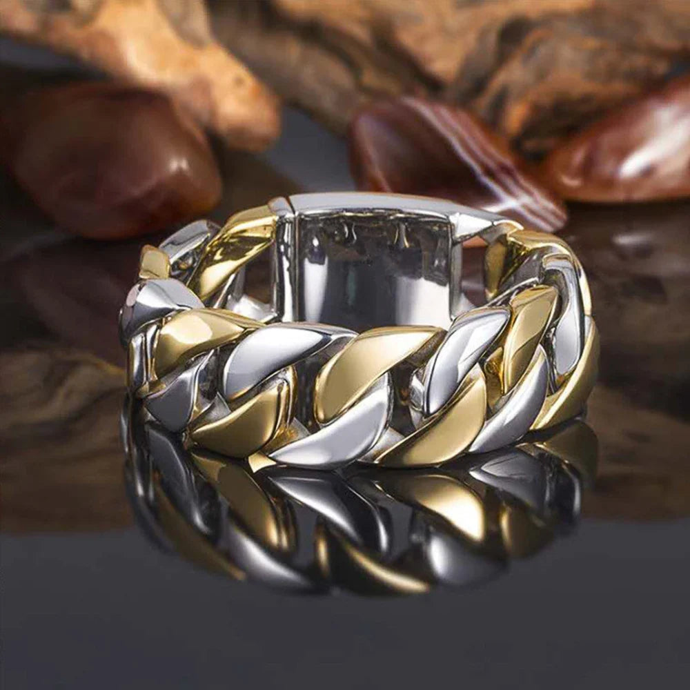 Huitan Chain Link Ring – Unisex Hip-Hop Brass Band Sizes 7–12