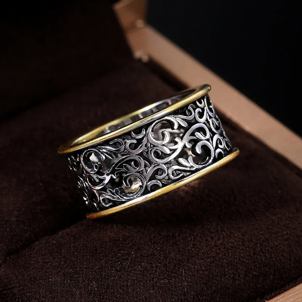 Huitan Two-Tone Vintage Punk Ring for Women | Zinc Alloy