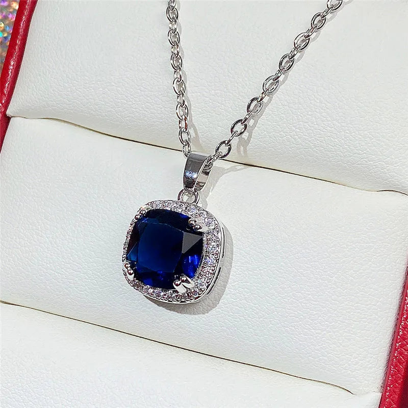 Huitan Blue Cubic Zirconia Pendant Necklace | Women's Jewelry